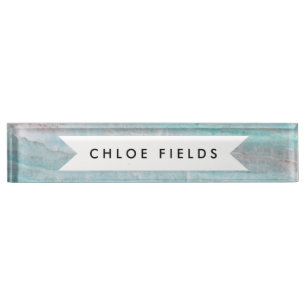 Turquoise Granite Stone Layered Wave Print Nameplate