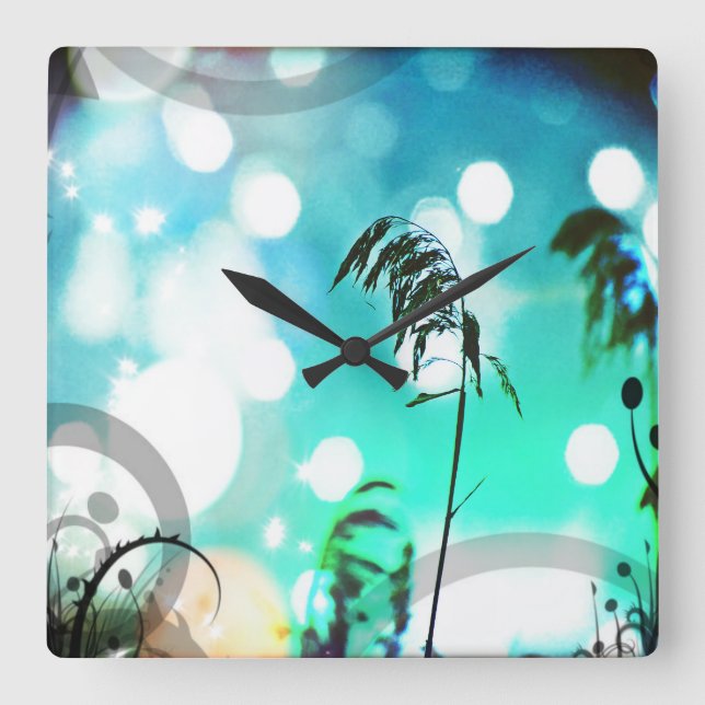 Turquoise Grass Art Sparkle Wall Clock (Front)