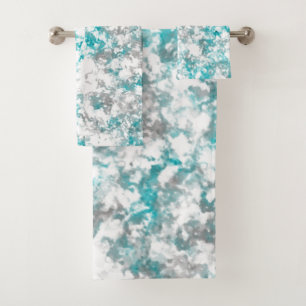 Turquoise gray and white abstract bath towel set