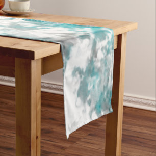 Turquoise gray and white marble texture short table runner
