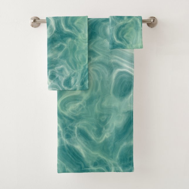 Turquoise Green Abstract Bath Towel Set (Insitu)