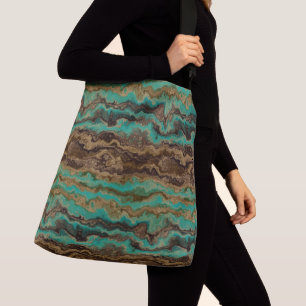 Turquoise green and brown Marble Abstract Crossbody Bag