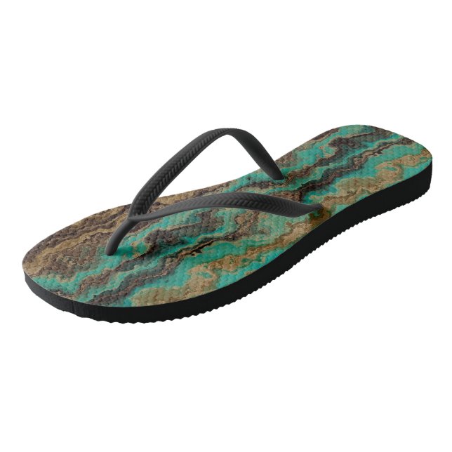 Turquoise green and brown Marble Abstract Thongs (Angled)