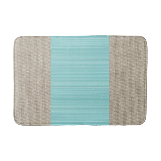 Turquoise green blue horizontal stripes burlap mat (Front)