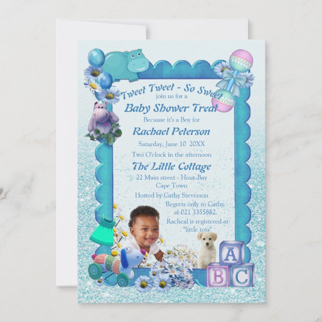 Turquoise Green Blue Photo-frame Baby Shower Thank You Card (Front)