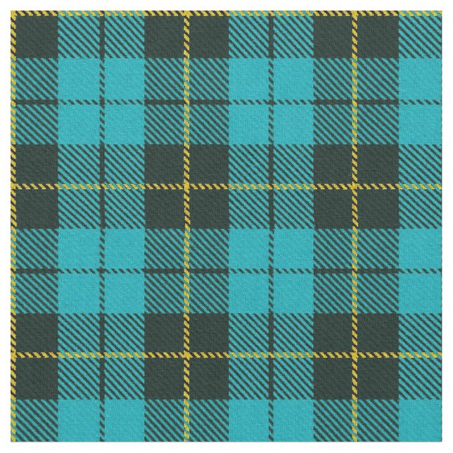 Turquoise green/blue plaid yellow/black stripe fabric (Close Up)