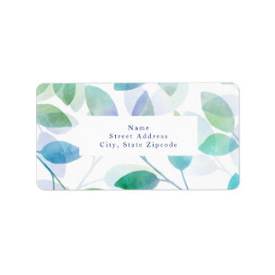 Turquoise Green Blue Watercolor Leaves Labels