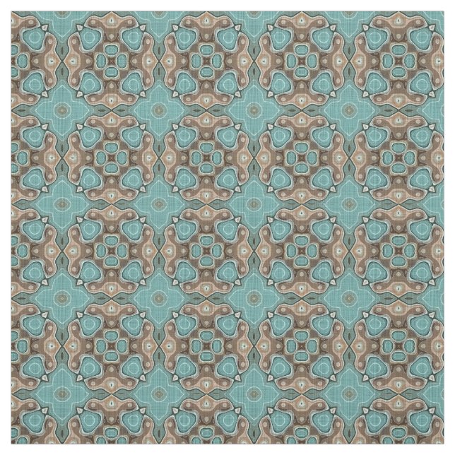 Turquoise Green Brown Bali Batik Style Pattern Fabric (Swatch)
