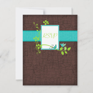 Turquoise Green Brown Floral Birds Reply Card