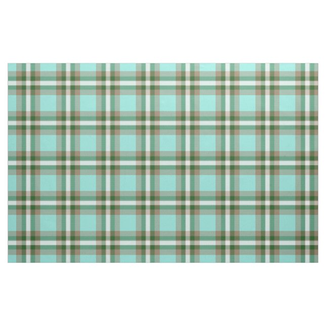 Turquoise Green Brown White Tartan Squares Pattern Fabric (Fat Quarter)