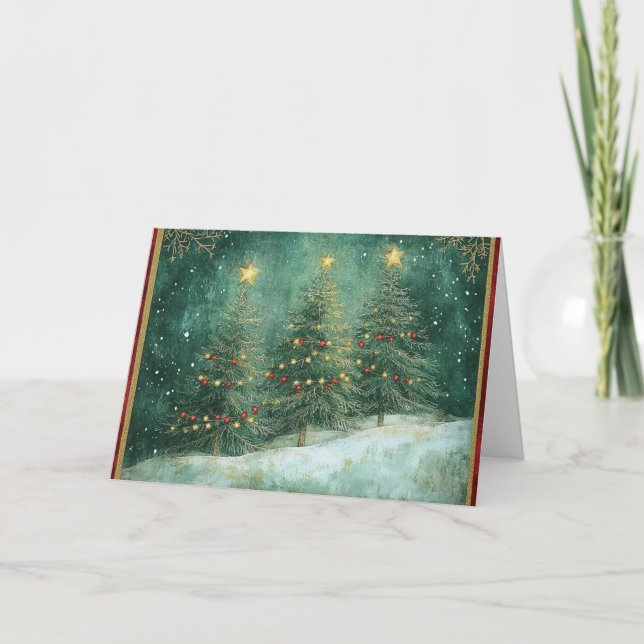 Turquoise Green Christmas with Gold Accents Card (Front)