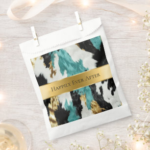 Turquoise Green Gold Black Cowhide Wedding Favour Bag