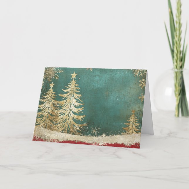 Turquoise Green Gold Foil Christmas Tree Card (Front)