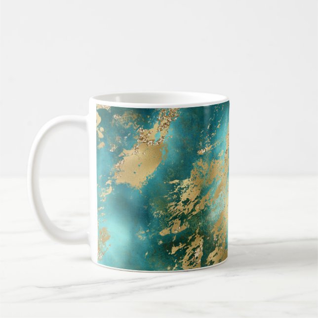 Turquoise Green Gold Marble  Coffee Mug (Left)