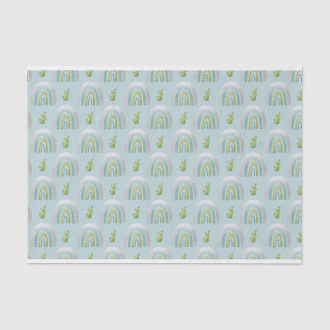 TURQUOISE GREEN GRAY RAINBOWS TISSUE PAPER (Front)