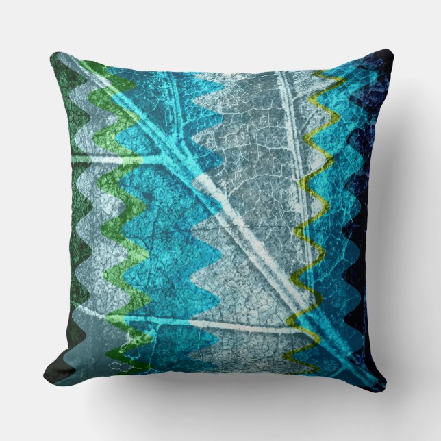Turquoise Green Grey Abstract Cushion (Front)