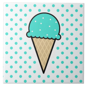 Turquoise Green Ice Cream Cone Ceramic Tile