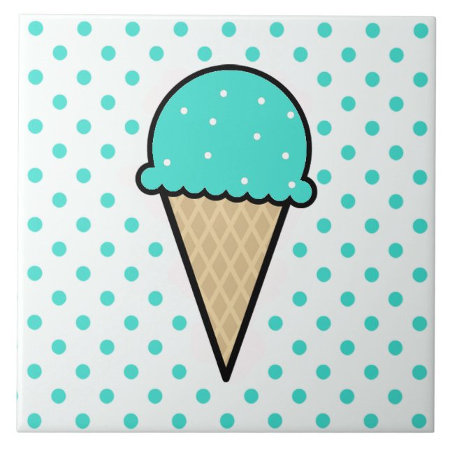 Turquoise Green Ice Cream Cone Ceramic Tile (Front)