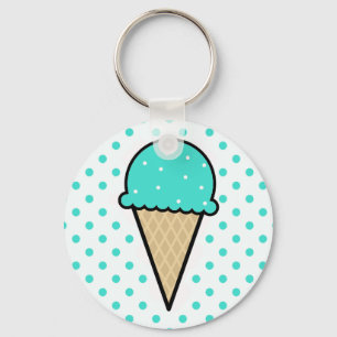 Turquoise Green Ice Cream Cone Key Ring