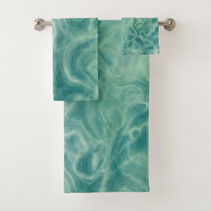 Turquoise Green Marble Abstract Bath Towel Set