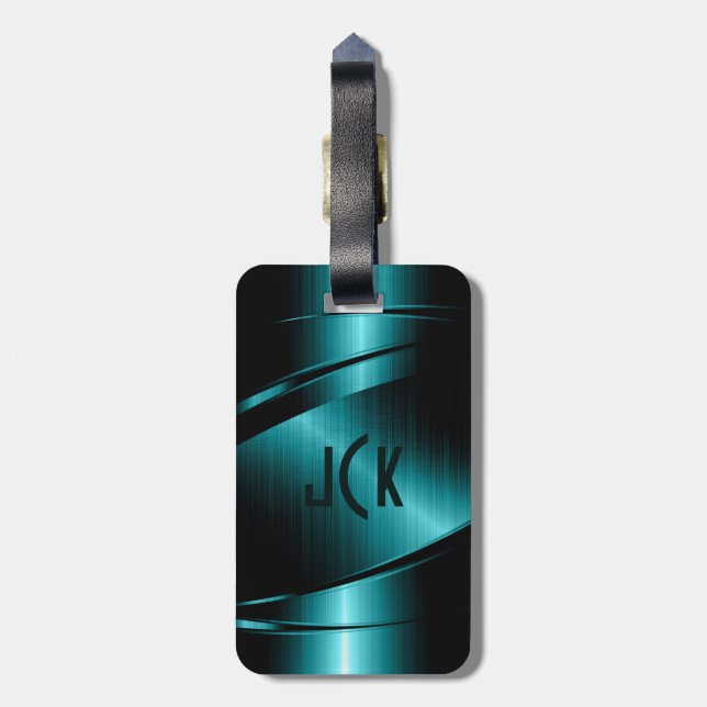 Turquoise Green Metallic Design Luggage Tag (Back Vertical)