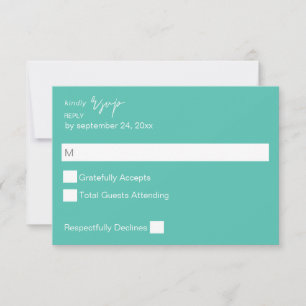 Turquoise Green MOD Calligraphy no Meal RSVP Card