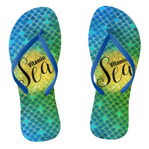 Turquoise green ombre Mermaid scales Personalised Thongs