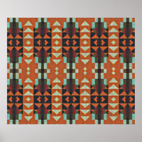 Turquoise Green Orange Red Ethnic Tribal Mosaic