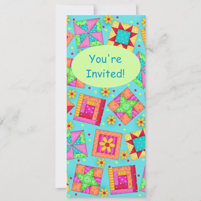 Turquoise Green Patchwork Quilt Block Art Invitation (Front)