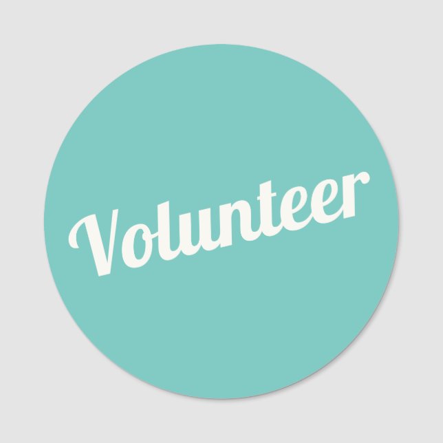 Turquoise Green Pin-back Volunteer Buttons Name Tag (Front)