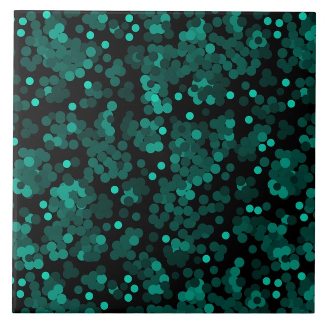 Turquoise green polka dot pattern on black ceramic tile (Front)