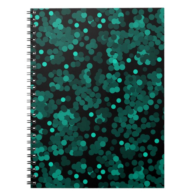 Turquoise green polka dot pattern on black notebook (Front)