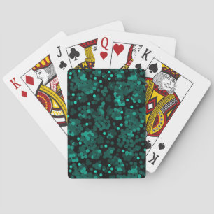 Turquoise green polka dot pattern on black playing cards