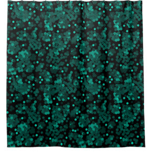 Turquoise green polka dot pattern on black shower curtain