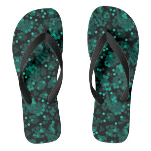 Turquoise green polka dot pattern on black thongs