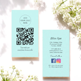 Turquoise Green QR Code Spa Salon  Business Card