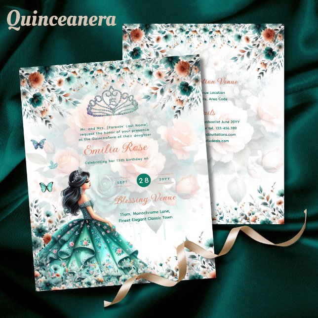 Turquoise Green Quinceanera Dress Floral Butterfly (Creator Uploaded)