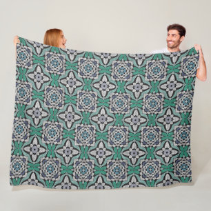 Turquoise Green Teal Blue Hip Bohemian Bali Art Fleece Blanket