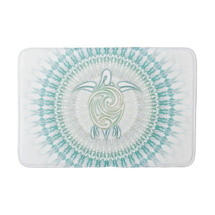 Turquoise Green Turtle Mandala Bath Mat