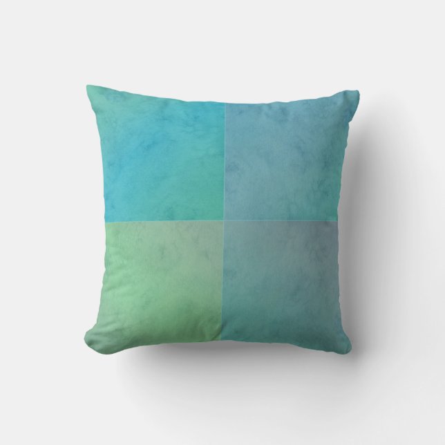 Turquoise Green Watercolor Geometric Pattern Art Cushion (Front)