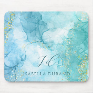 Turquoise Green watercolor Glitter Customisable Mouse Pad