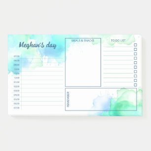 Turquoise Green Watercolor Stains Daily Planner Post-it Notes