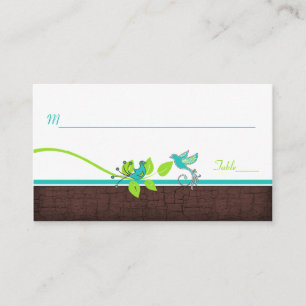 Turquoise, Green, White, Brown Birds Place Cards