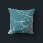 Turquoise & Grey Abstract Ribbon Design Cushion<br><div class="desc">Modern throw pillow features an artistic abstract ribbon composition with shades of grey and white accents on a trendy turquoise background. This abstract composition is built on combinations of repeated ribbons, which are overlapped and interlaced to form an intricate and complex abstract pattern. The shades of grey and white accents...</div>