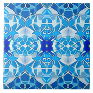 Turquoise, Grey and Cobalt Blue Pattern  Ceramic Tile