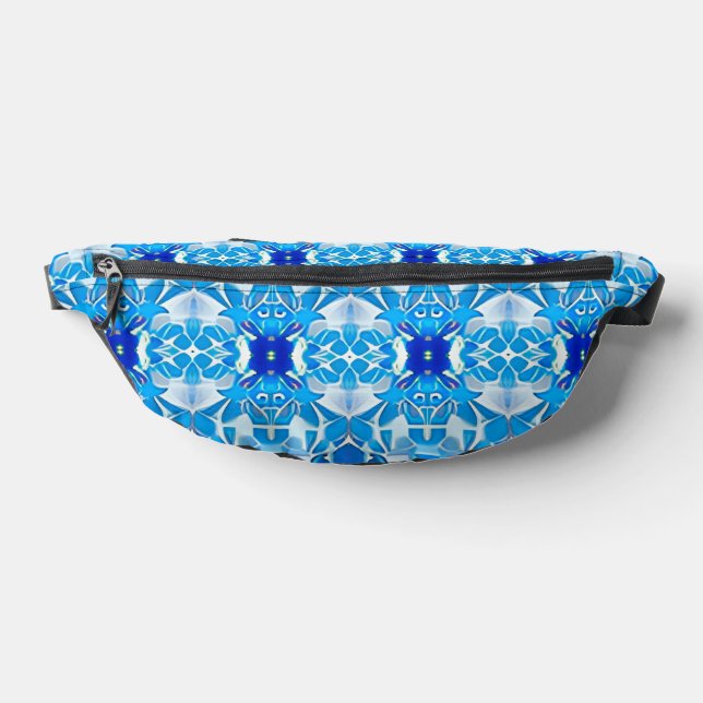 Turquoise, Grey and Cobalt Blue Tile Pattern Bum Bags (Lay Down)