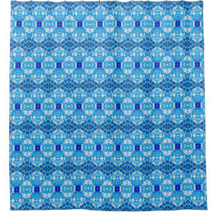 Turquoise, Grey and Cobalt Blue Tile Pattern Shower Curtain