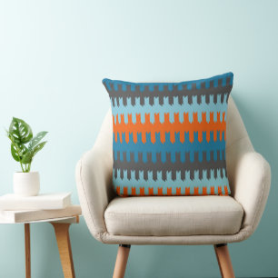 Turquoise, Grey and orange pattern Cushion