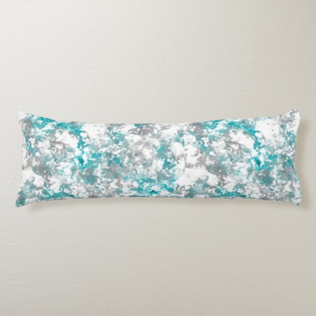 Turquoise grey and white abstract body cushion (Front)
