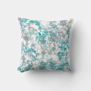 Turquoise grey and white abstract cushion